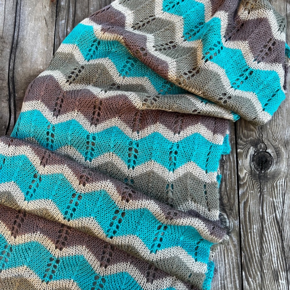 Turquoise + Taupe Chevron Woven Scarf - New